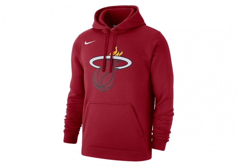 NIKE NBA MIAMI HEAT CLUB LOGO FLEECE PULLOVER HOODIE TOUGH RED