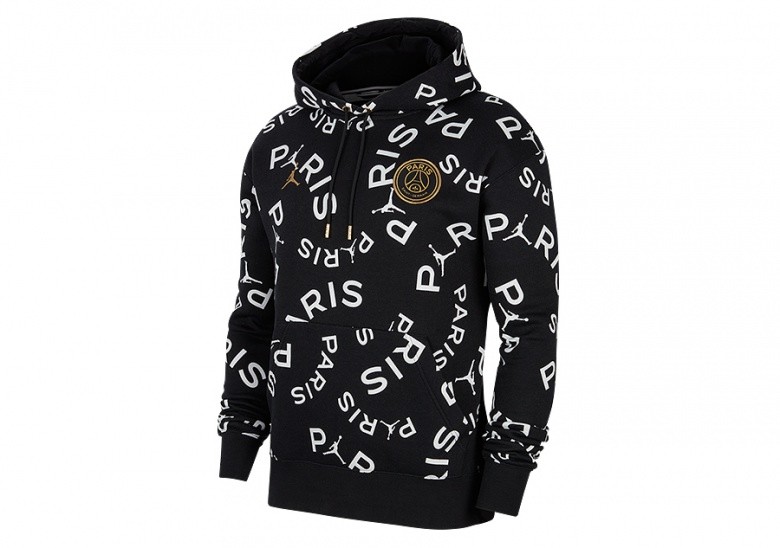 NIKE AIR JORDAN PSG PARIS SAINT-GERMAIN FLEECE PULLOVER HOODIE BLACK