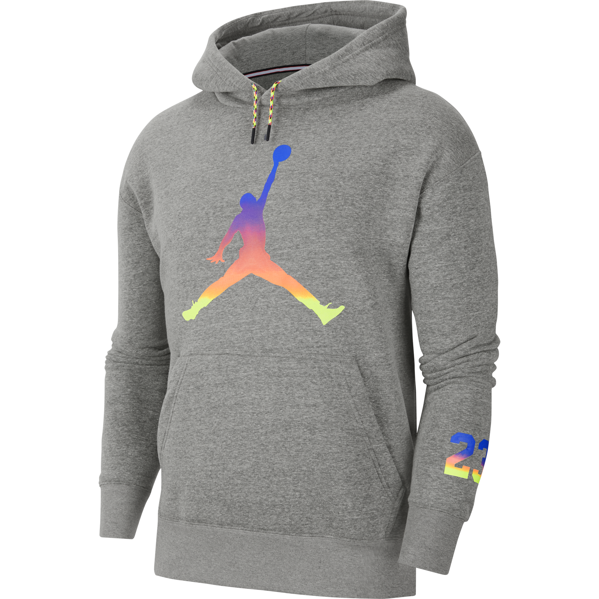 NIKE AIR JORDAN SPORT DNA MULTICOLOR HBR FLEECE PULLOVER HOODIE CARBON HEATHER