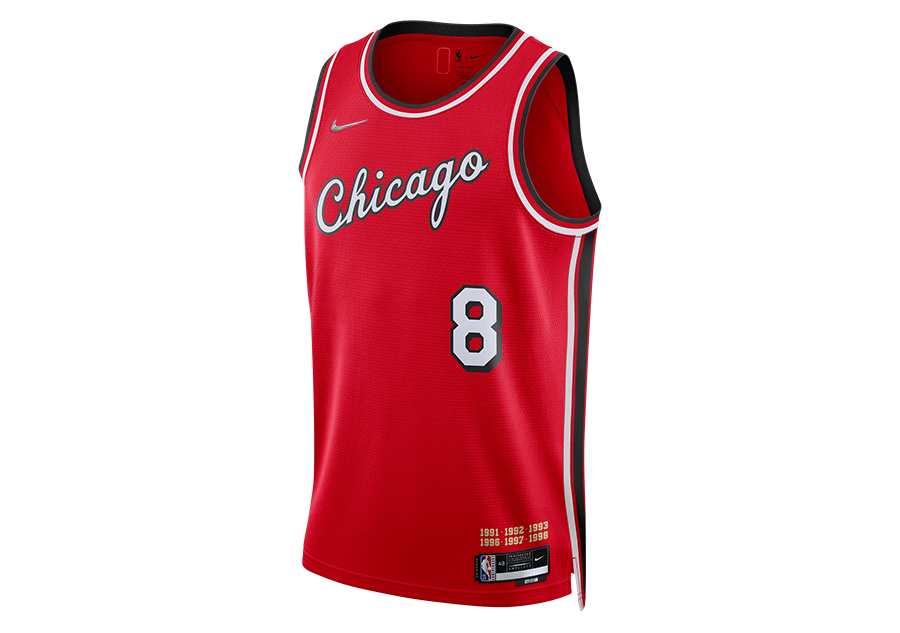 NIKE NBA CHICAGO BULLS ZACH LAVINE CITY EDITION 2021 SWINGMAN JERSEY UNIVERSITY RED
